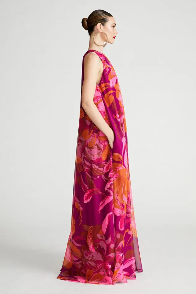 Dresses Women Halston Moira Gown In Printed Chiffon Chrysanthemum