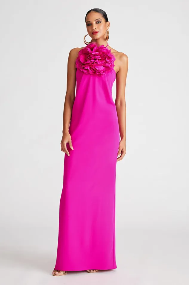 Dresses Women Halston Onika Gown In Crepe Cady Spicy Pink