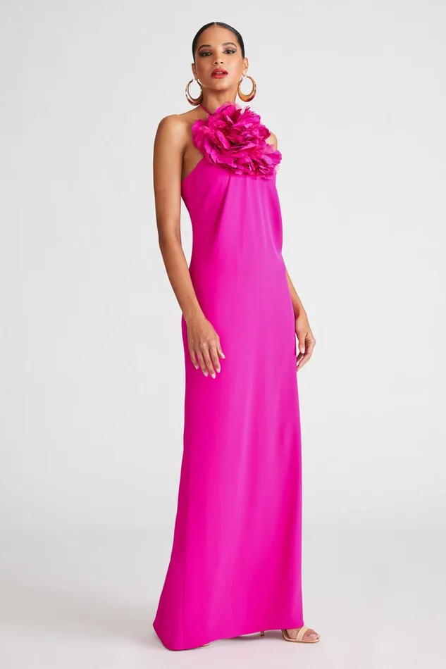 Dresses Women Halston Onika Gown In Crepe Cady Spicy Pink