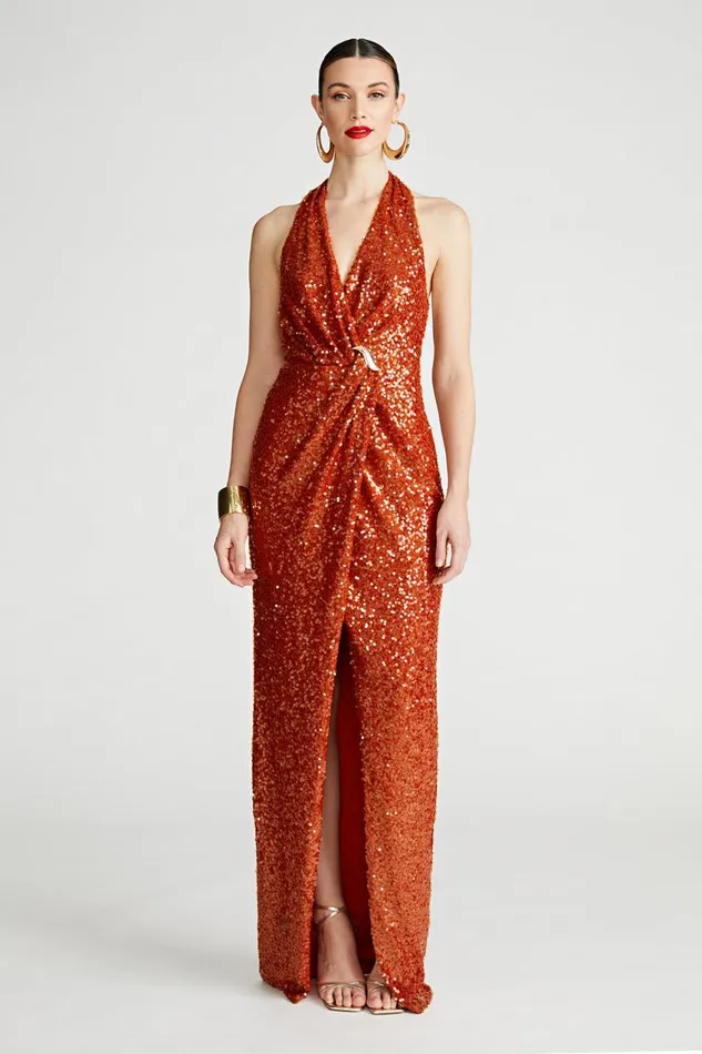 Dresses Women Halston Svetlana Gown In Foil Sequin Rooibos