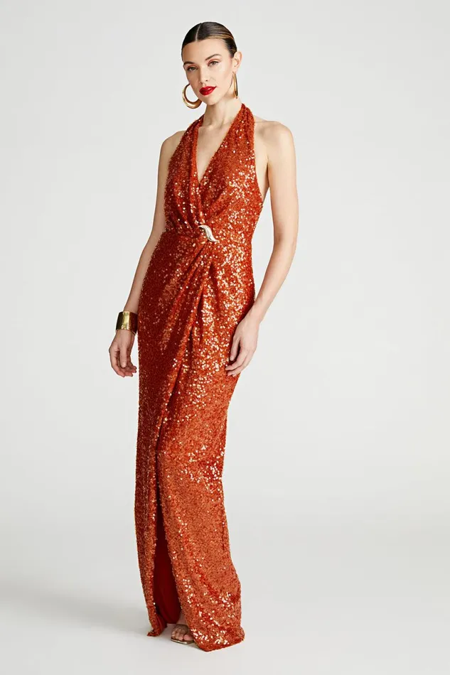 Dresses Women Halston Svetlana Gown In Foil Sequin Rooibos