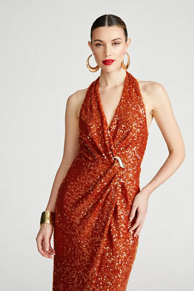 Dresses Women Halston Svetlana Gown In Foil Sequin Rooibos
