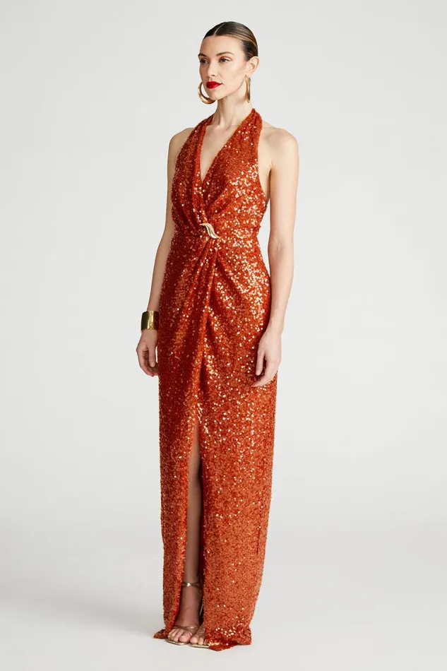 Dresses Women Halston Svetlana Gown In Foil Sequin Rooibos