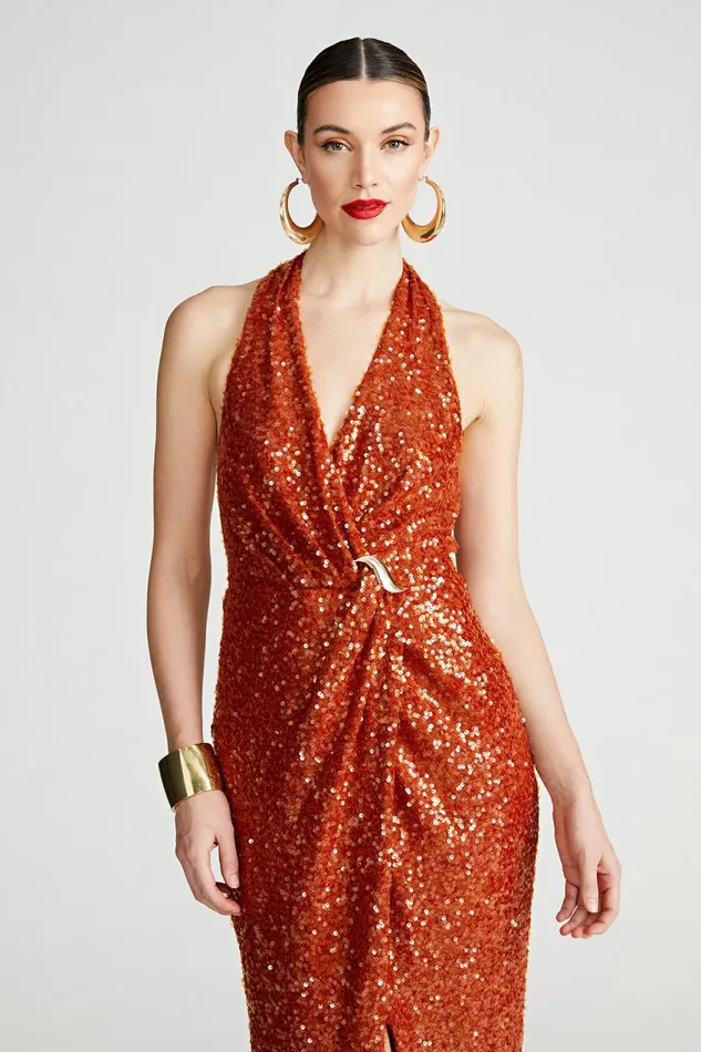 Dresses Women Halston Svetlana Gown In Foil Sequin Rooibos