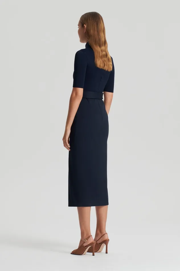 Dresses Women Scanlan Theodore CREPE KNIT PENCIL COTTON DRESS NAVY