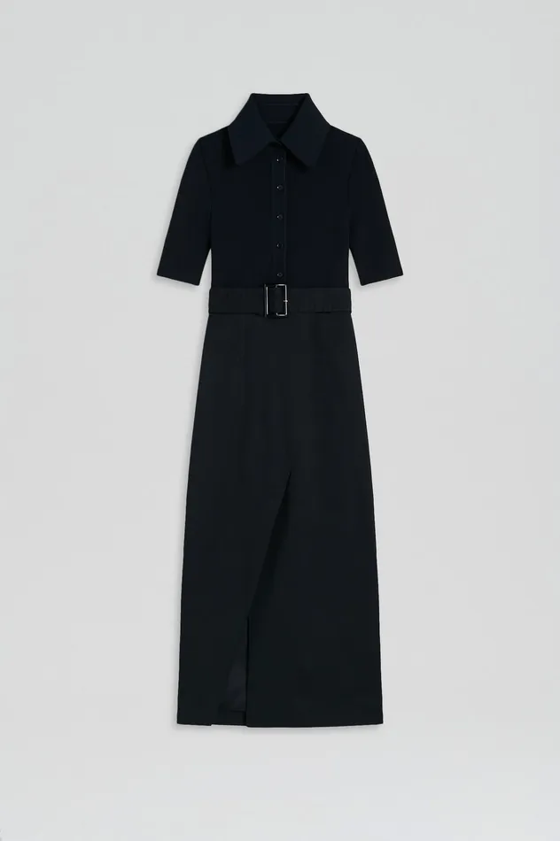 Dresses Women Scanlan Theodore CREPE KNIT PENCIL COTTON DRESS NAVY