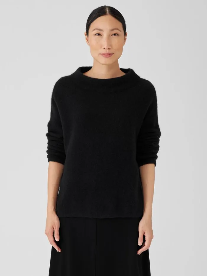 Eileen Fisher Extended Sizing 1X3X Cashmere Silk Bliss Funnel Neck Top Black 8211 Shop