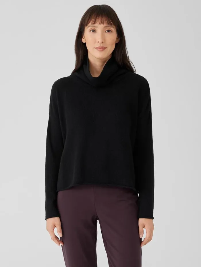 Eileen Fisher Extended Sizing 1X3X Cotton And Recycled Cashmere Turtleneck BoxTop Black 8211 Shop
