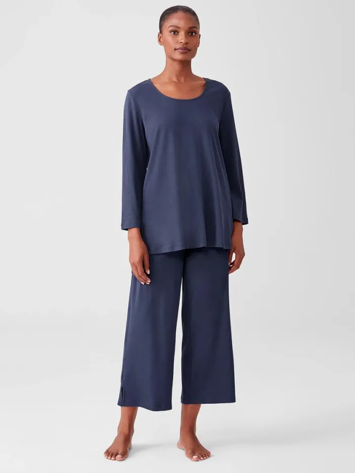 Eileen Fisher Extended Sizing 1X3X Cozy Organic Cotton Interlock WideLeg Pant Indigo 8211 Shop