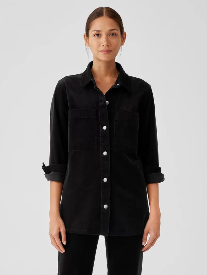 Eileen Fisher Extended Sizing 1X3X Organic Cotton Stretch Corduroy Shirt Jacket Black 8211 Shop
