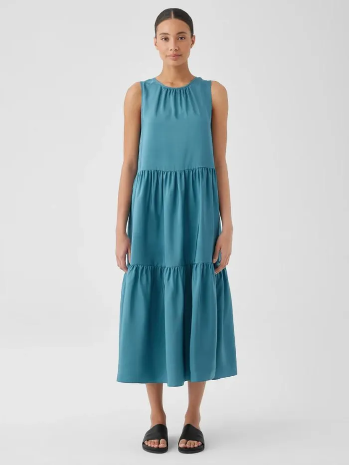 Eileen Fisher Extended Sizing 1X3X Washed Silk Tiered Dress River 8211 Shop