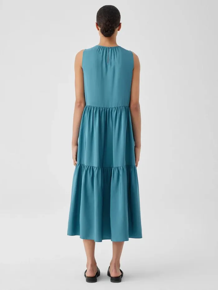 Eileen Fisher Extended Sizing 1X3X Washed Silk Tiered Dress River 8211 Shop