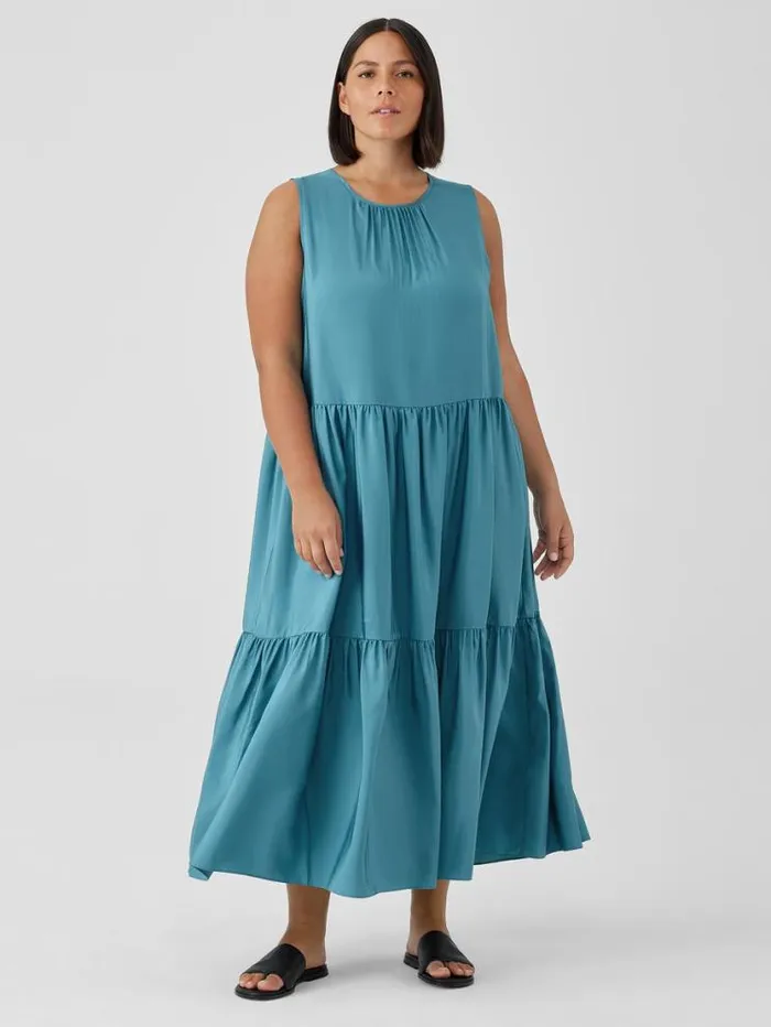 Eileen Fisher Extended Sizing 1X3X Washed Silk Tiered Dress River 8211 Shop