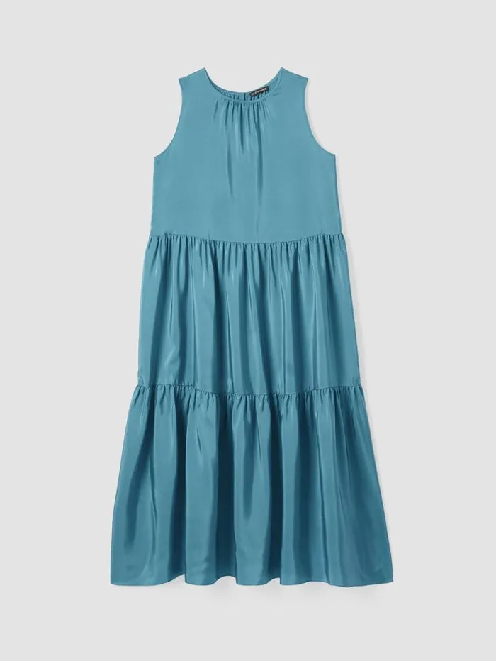 Eileen Fisher Extended Sizing 1X3X Washed Silk Tiered Dress River 8211 Shop