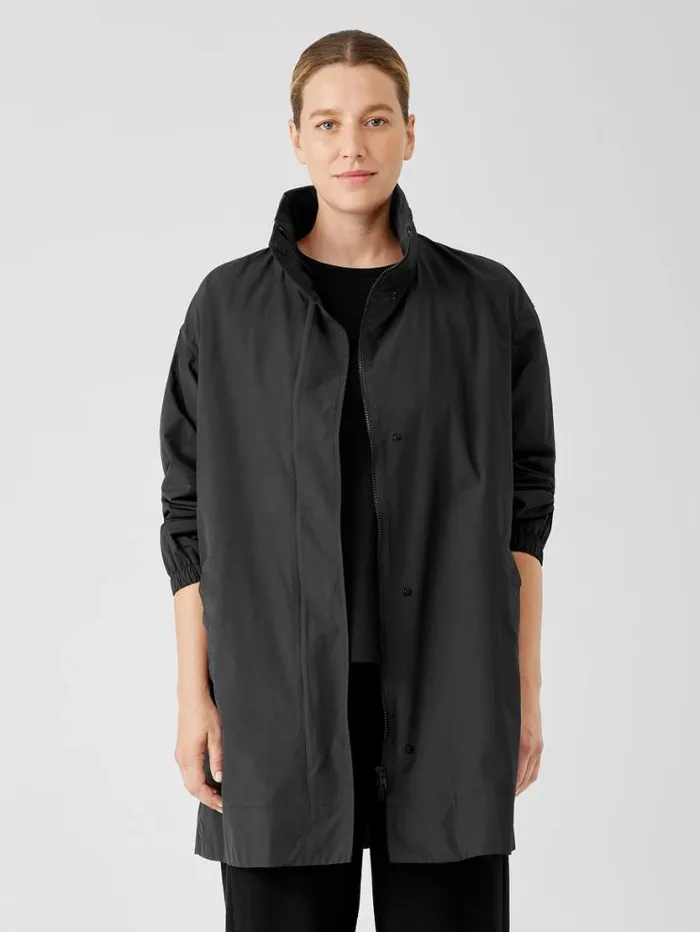 Eileen Fisher Jackets Coats and Vests Light Cotton Nylon Stand Collar Long Coat Black 8211 Shop