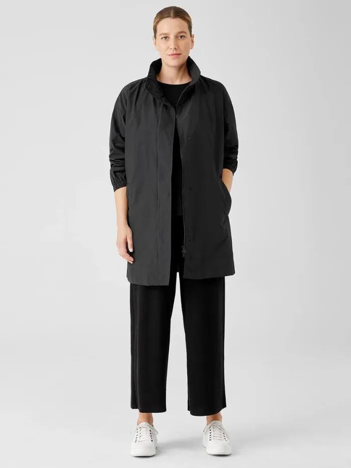 Eileen Fisher Jackets Coats and Vests Light Cotton Nylon Stand Collar Long Coat Black 8211 Shop