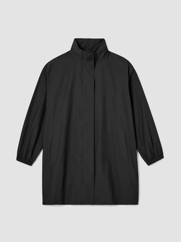 Eileen Fisher Jackets Coats and Vests Light Cotton Nylon Stand Collar Long Coat Black 8211 Shop