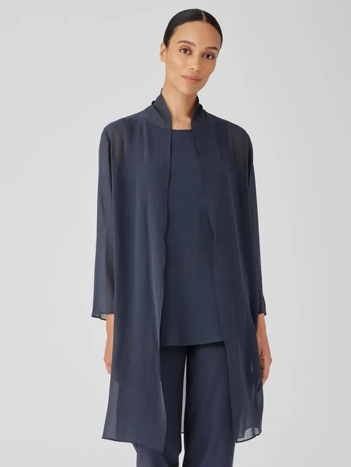 Eileen Fisher Petite Sheer Silk Georgette High Collar Jacket Ocean 8211 Shop