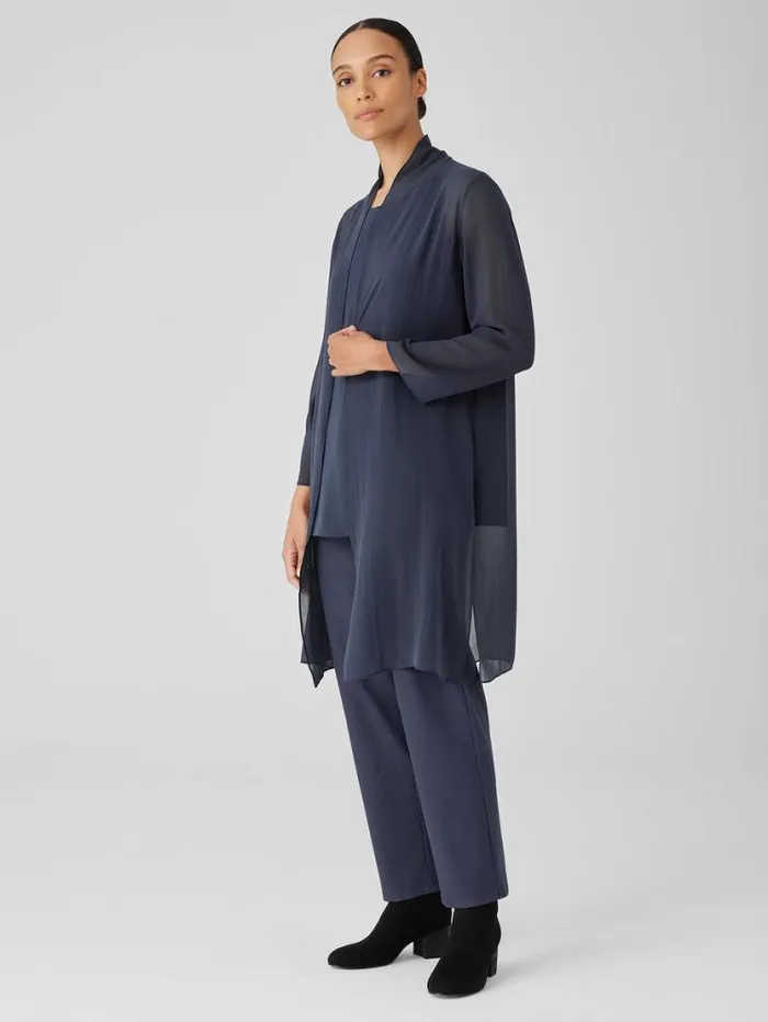 Eileen Fisher Petite Sheer Silk Georgette High Collar Jacket Ocean 8211 Shop