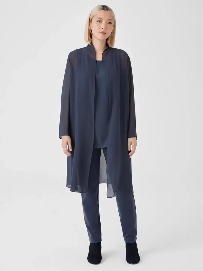 Eileen Fisher Petite Sheer Silk Georgette High Collar Jacket Ocean 8211 Shop