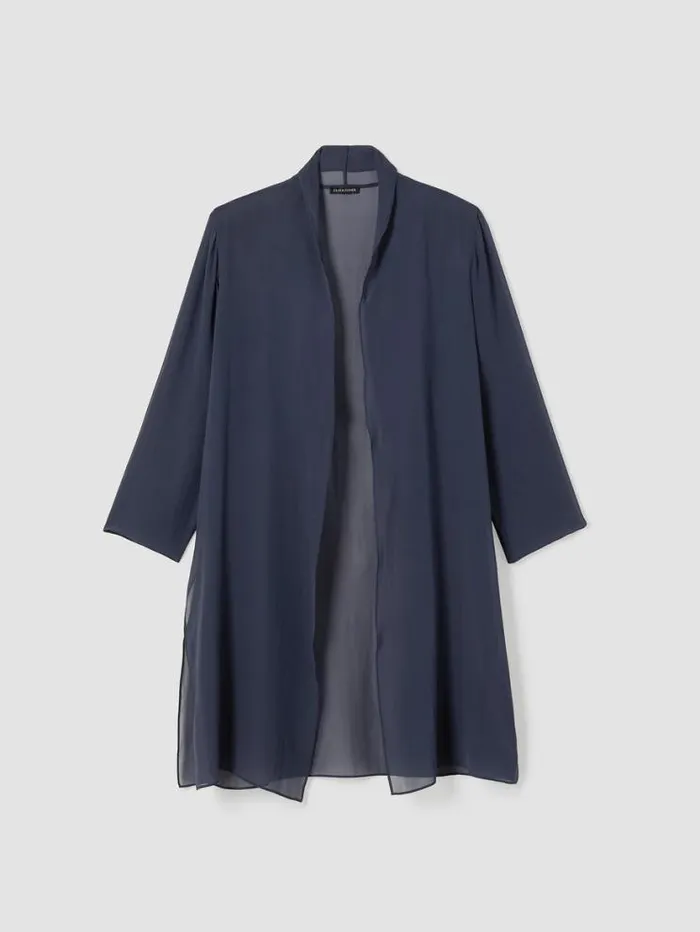 Eileen Fisher Petite Sheer Silk Georgette High Collar Jacket Ocean 8211 Shop