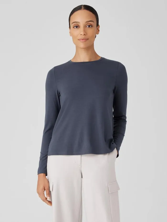 Eileen Fisher Petite Stretch Jersey Knit Crew Neck Top Ocean 8211 Shop