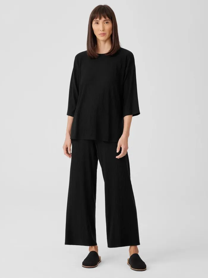 Eileen Fisher Petite Variegated Rib Knit Crew Neck Long Top Black 8211 Shop