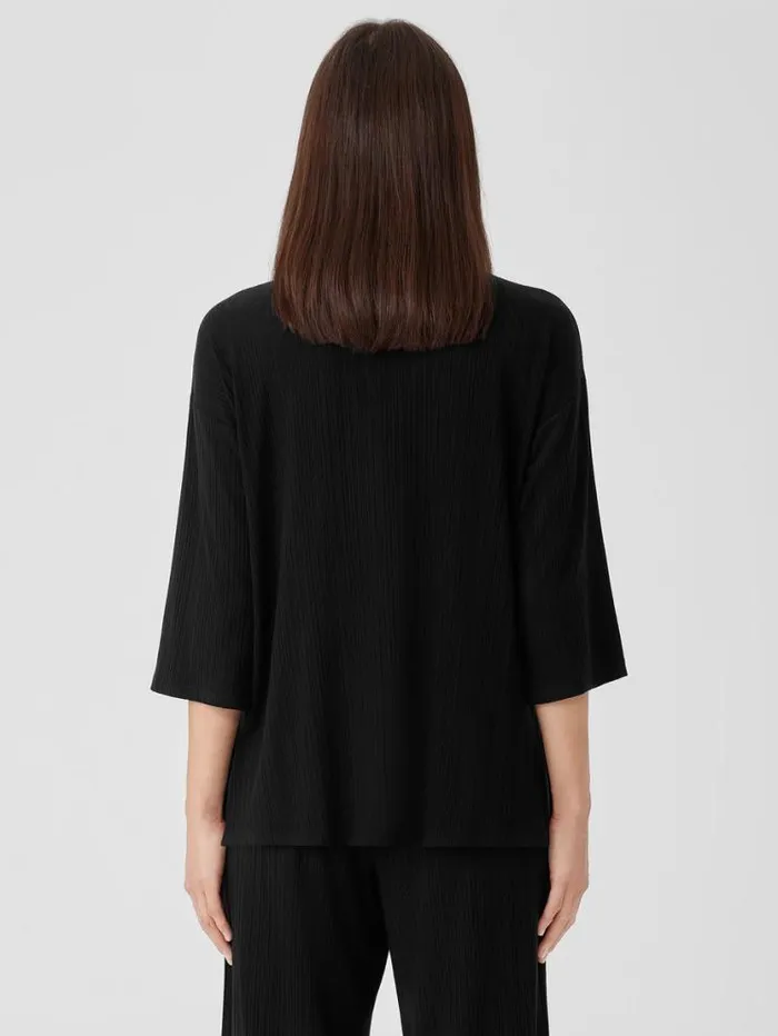 Eileen Fisher Petite Variegated Rib Knit Crew Neck Long Top Black 8211 Shop