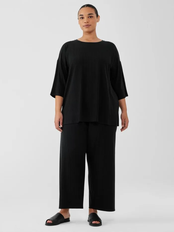 Eileen Fisher Petite Variegated Rib Knit Crew Neck Long Top Black 8211 Shop