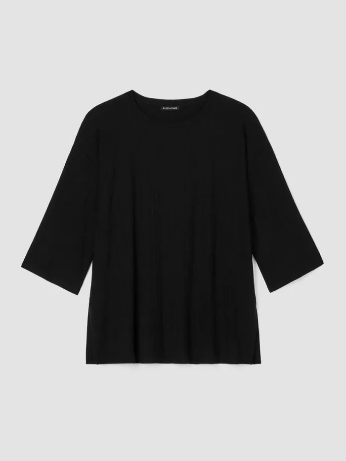Eileen Fisher Petite Variegated Rib Knit Crew Neck Long Top Black 8211 Shop