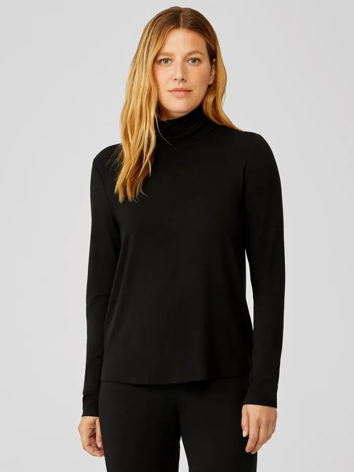 Eileen Fisher Tops and Tees Fine Jersey Scrunch Neck Top Black 8211 Shop