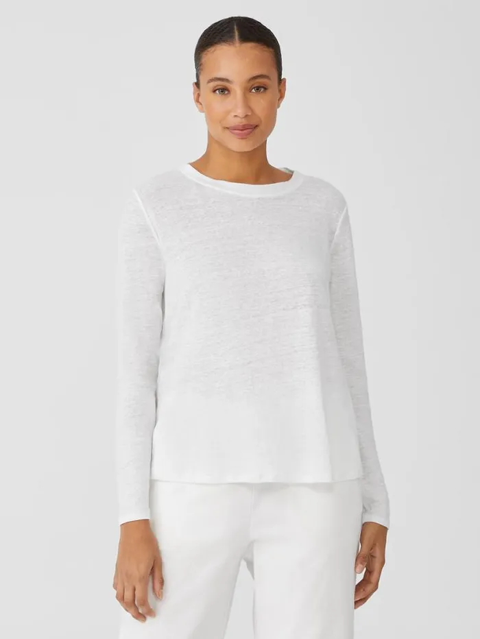Eileen Fisher Tops and Tees Organic Linen Jersey Crew Neck Top White 8211 Shop