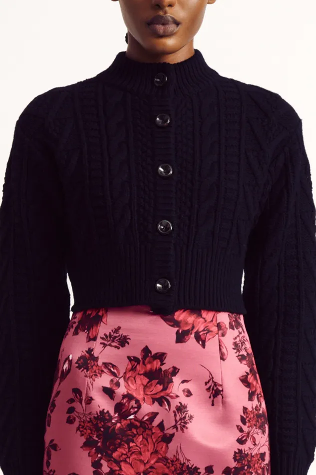 Emilia Wickstead Aleph Cropped Black Cashfeel Cable Knit Cardigan Women Knitwear