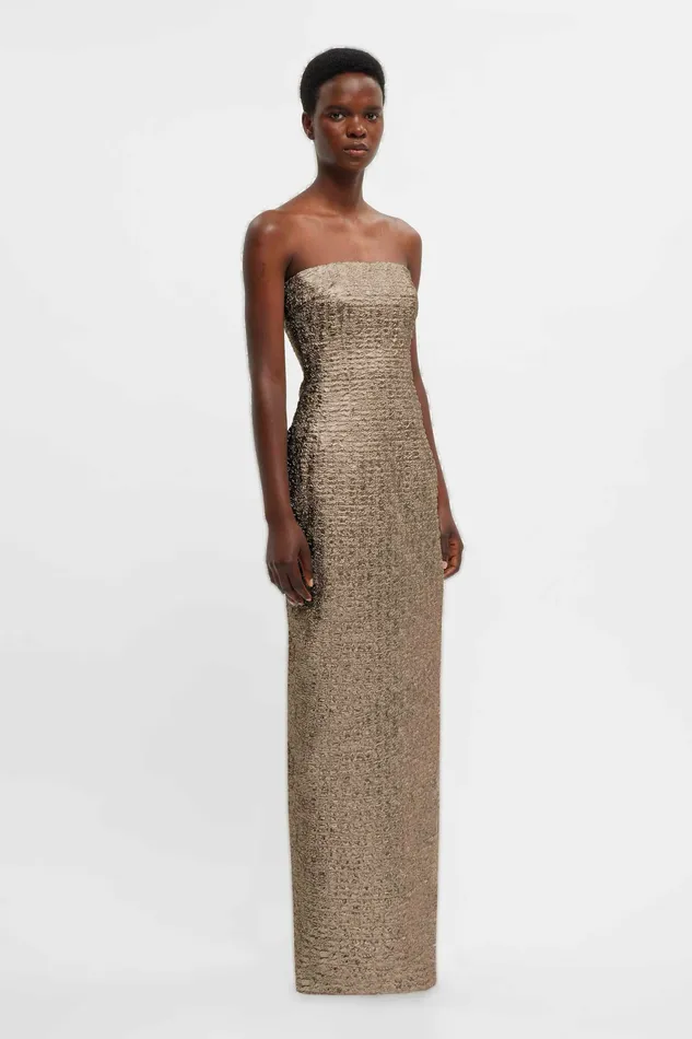 Emilia Wickstead Laelia Dress In Gold Textured Jacquard Women Gowns