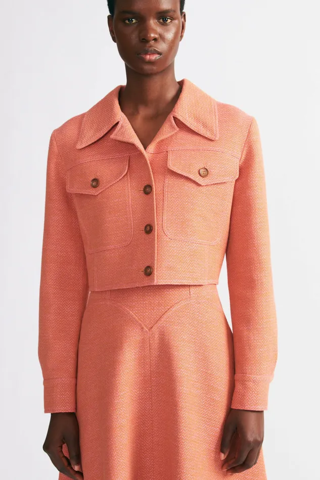 Emilia Wickstead Nics Jacket In Rose and Tan Chevron Weave Women Denim