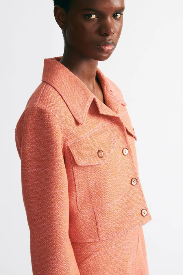 Emilia Wickstead Nics Jacket In Rose and Tan Chevron Weave Women Denim Emilia Wickstead Nics Jacket In Rose and Tan Chevron Weave Women Denim