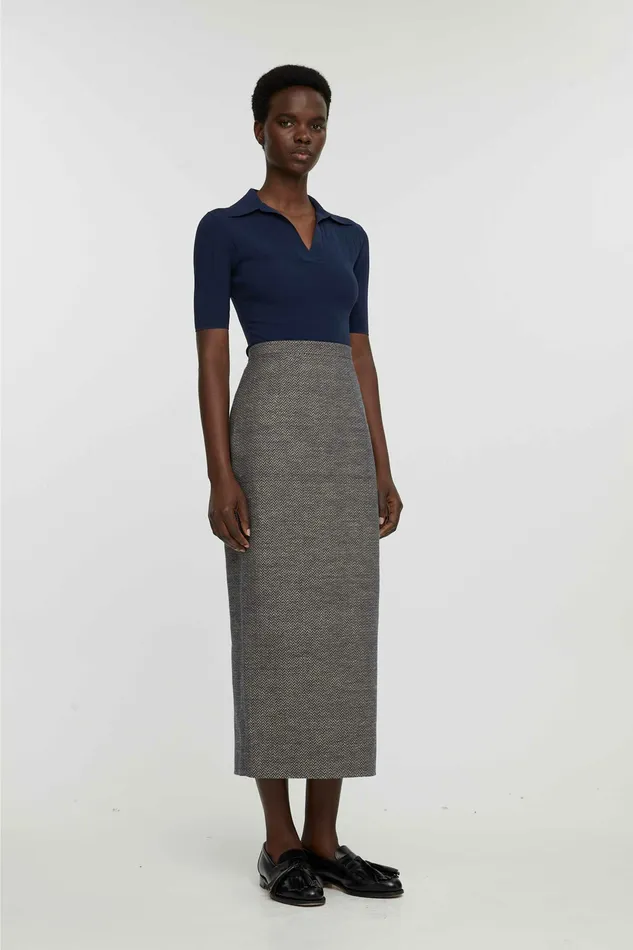 Emilia Wickstead Skirts Women Lorelei Dress In Navy and Ivory Chevron Weave