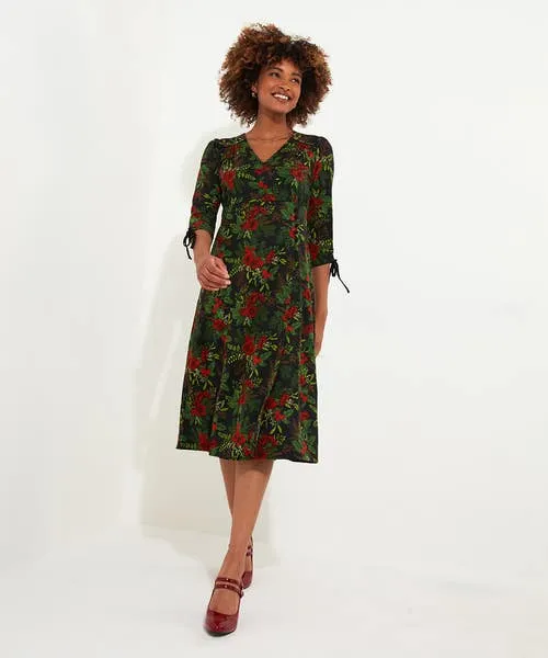 Festive Flora Jersey Dress Black Apparel Dresses Joebrowns