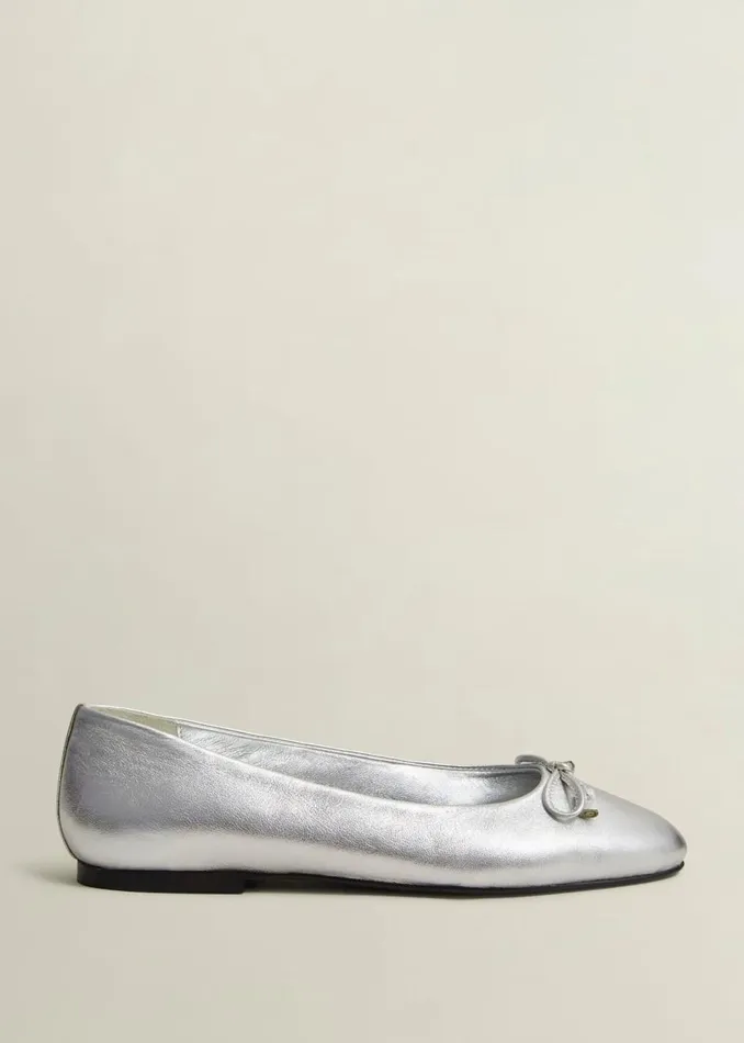 Flats Women HOBBS Priya Leather Ballerina Silver Metallic