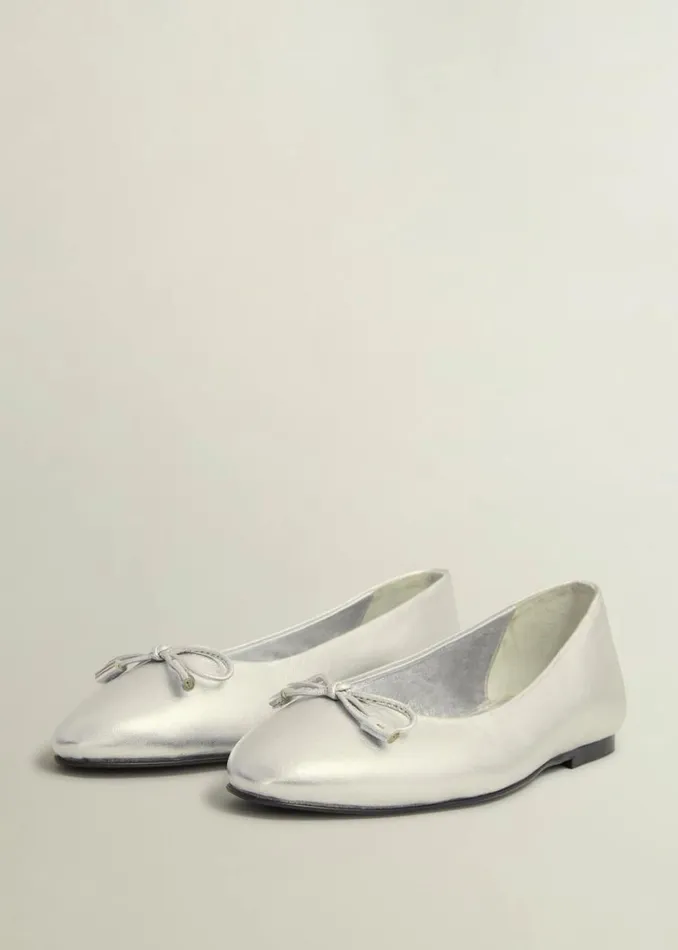 Flats Women HOBBS Priya Leather Ballerina Silver Metallic