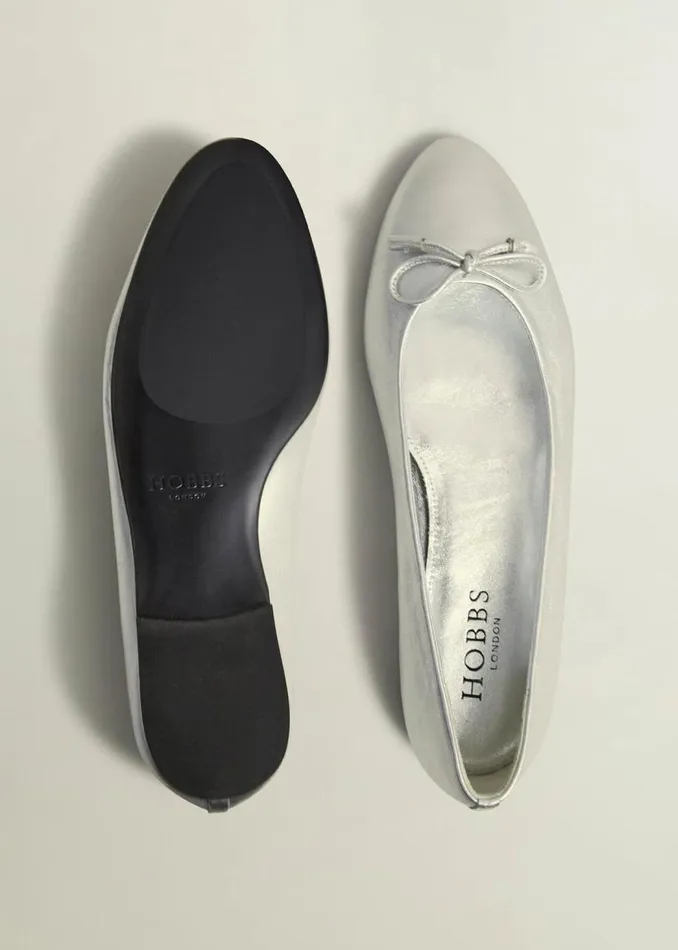 Flats Women HOBBS Priya Leather Ballerina Silver Metallic