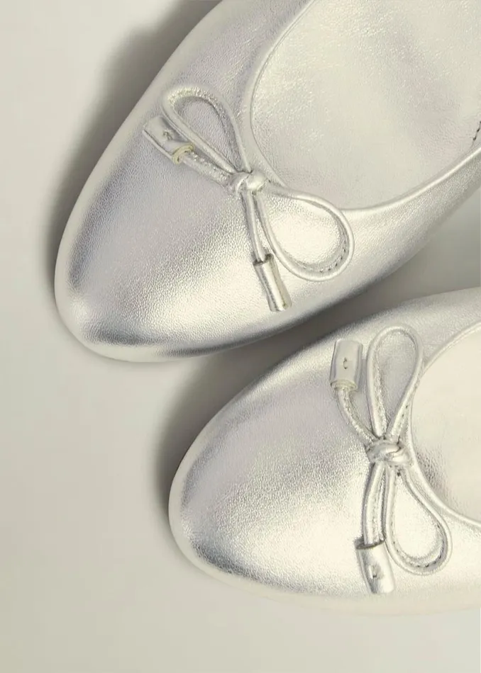 Flats Women HOBBS Priya Leather Ballerina Silver Metallic