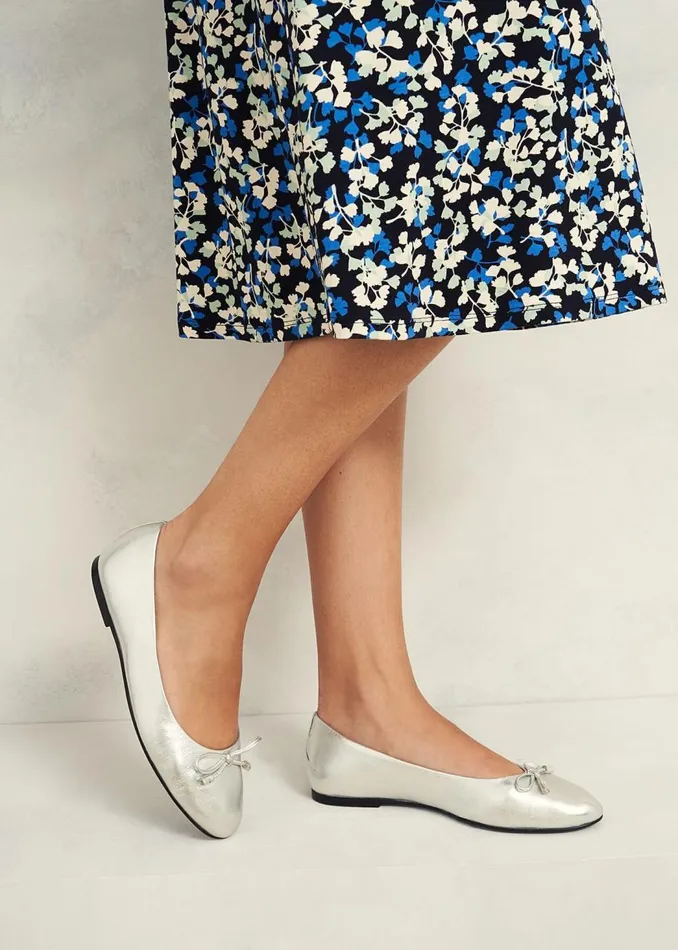 Flats Women HOBBS Priya Leather Ballerina Silver Metallic
