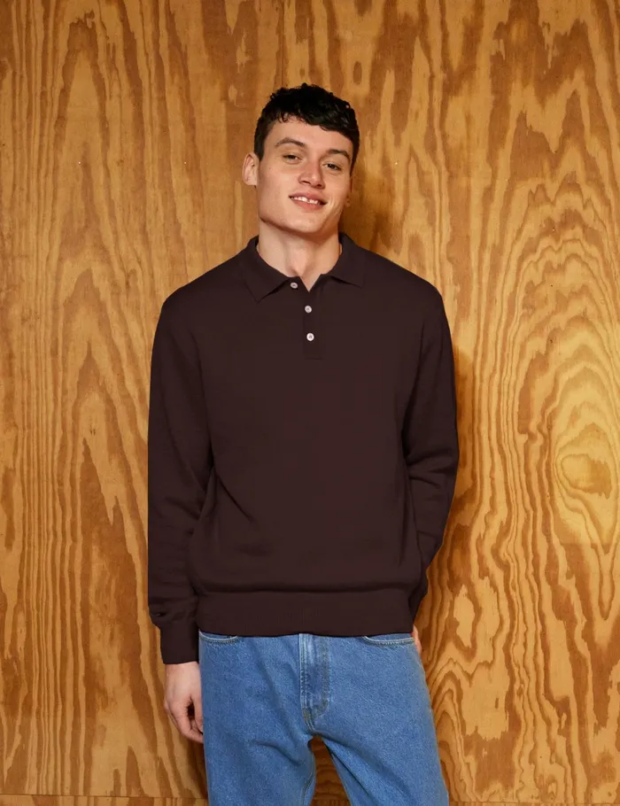 Fort Sweatshirts BASE MERINO POLO KNIT Cold Brown 8211 Men Fort Sweatshirts BASE MERINO POLO KNIT Cold Brown 8211 Men