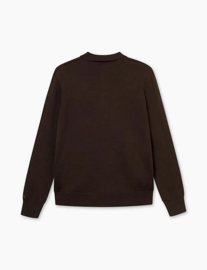 Fort Sweatshirts BASE MERINO POLO KNIT Cold Brown 8211 Men Fort Sweatshirts BASE MERINO POLO KNIT Cold Brown 8211 Men