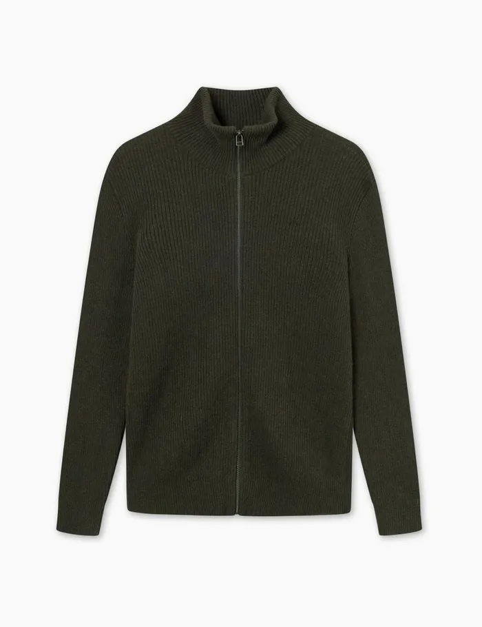 Fort Sweatshirts MARSH RIB ZIP HIGH NECK Dark Moss 8211 Men