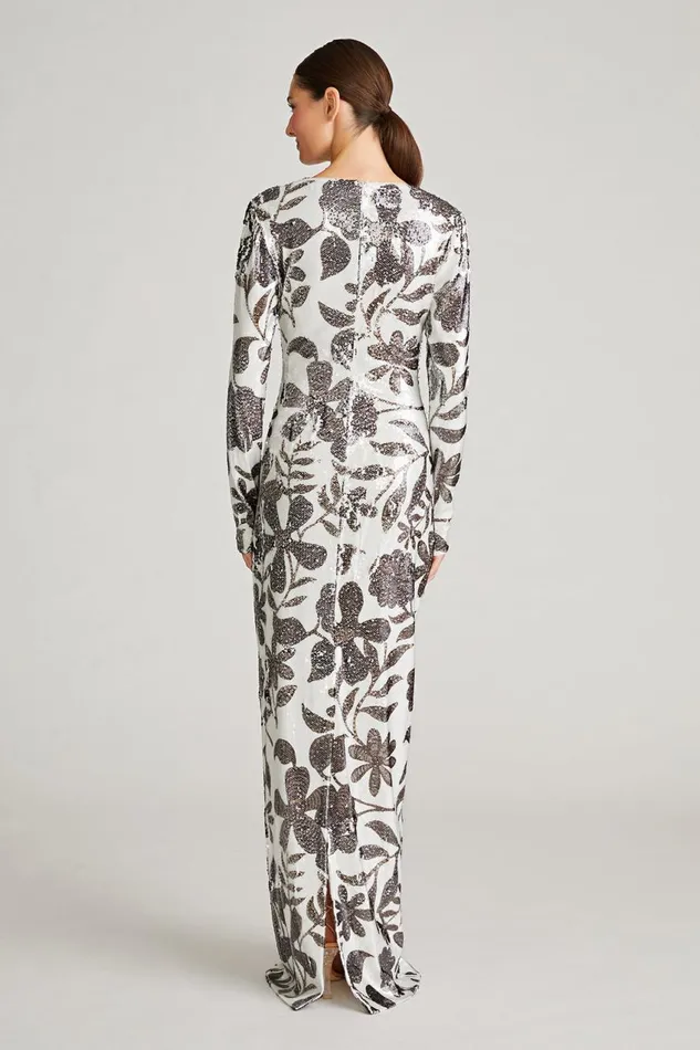 Gowns Women Halston Haru Gown In Daisy Sequin Brown And White Daisy