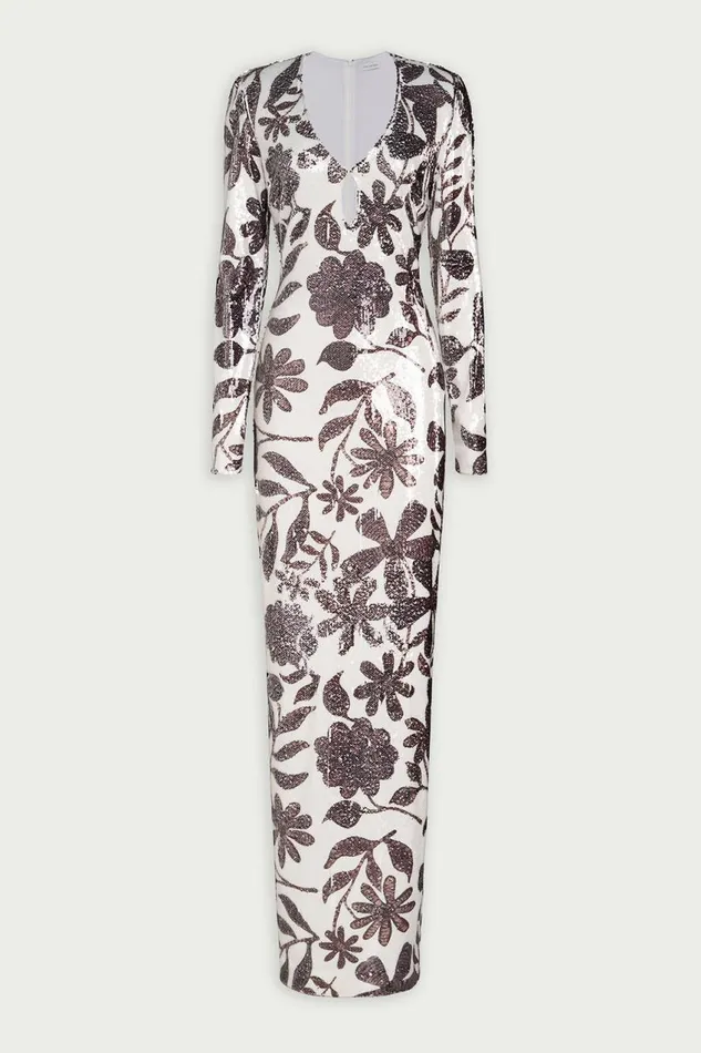 Gowns Women Halston Haru Gown In Daisy Sequin Brown And White Daisy