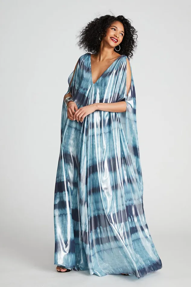 Gowns Women Halston Umi Gown In Iridescent Chiffon Blue Shibori