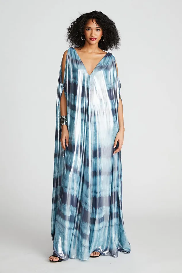 Gowns Women Halston Umi Gown In Iridescent Chiffon Blue Shibori